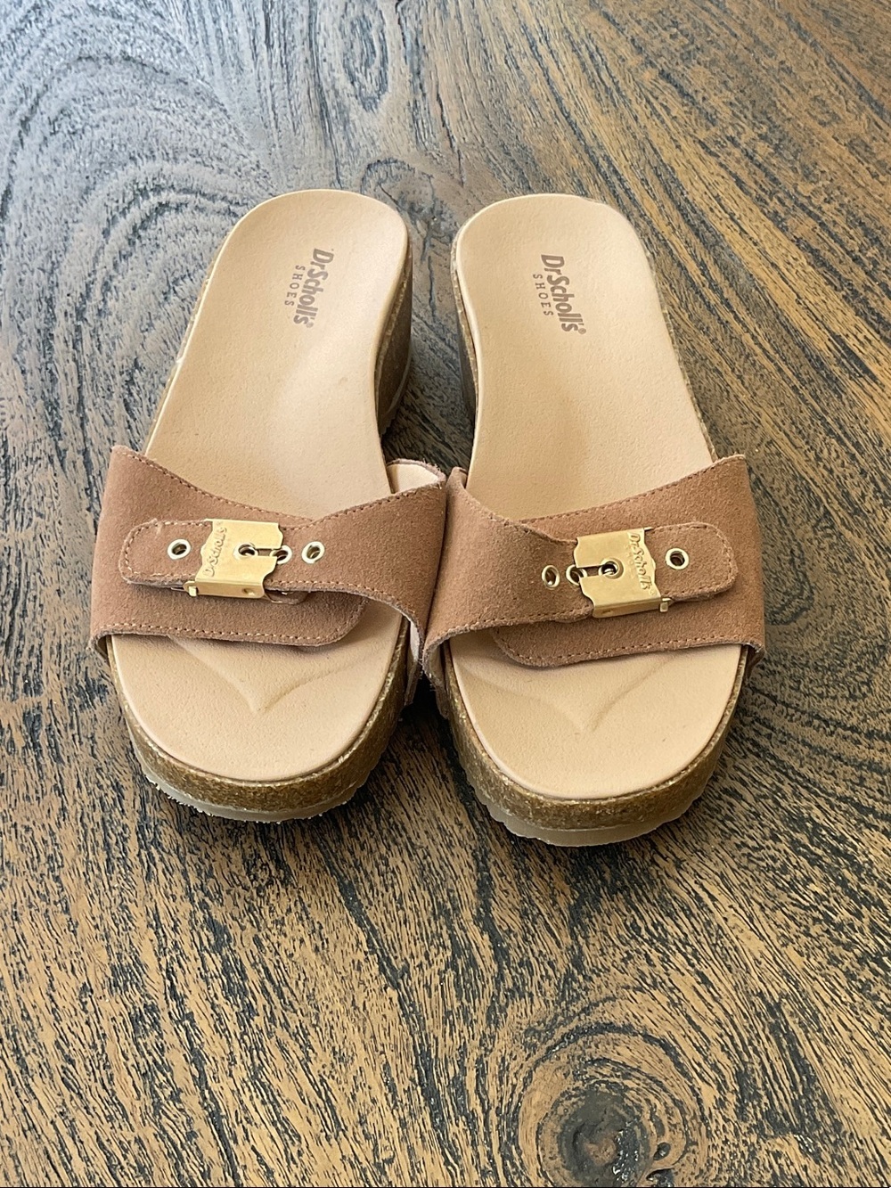 Dr. Scholl's Brown Suede Buckle Slide Mules